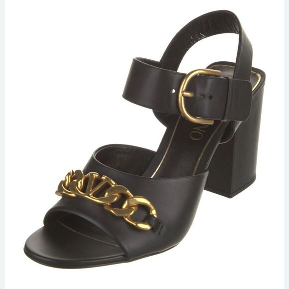 NEW Valentino VLogo Chain Block Heel 85mm Sandals Black Noir Size 10 - Picture 1 of 13